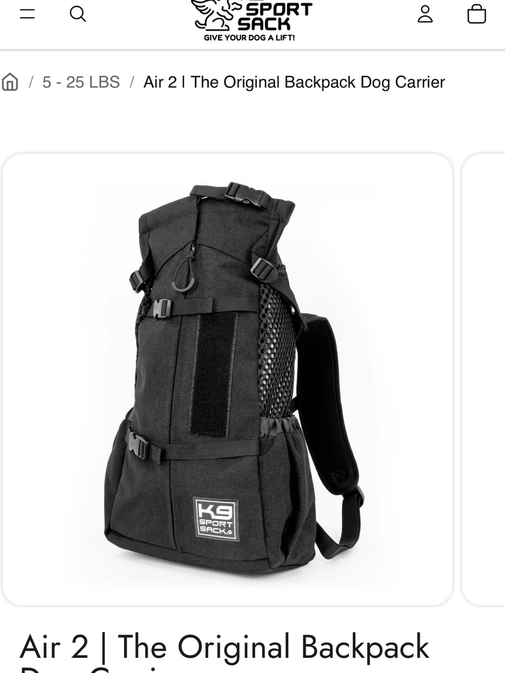 Air 2 Black Dog Carrier Backpack unavailable from website in black